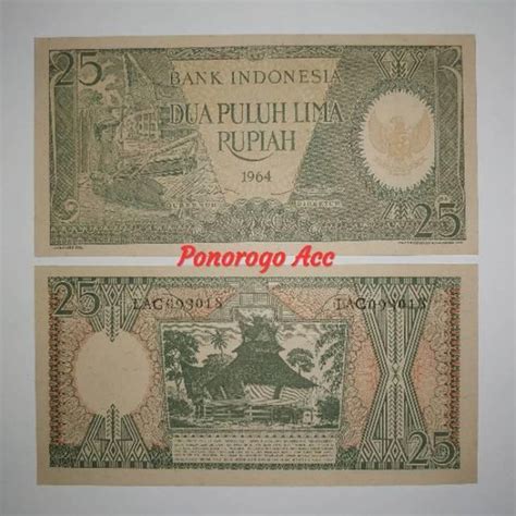 Jual DISKON GRESS AU UNC Uang Kuno 25 Rupiah Seri Pekerja Tahun 1964 Rp