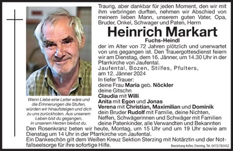 Traueranzeigen Von Heinrich Markart Trauer Bz