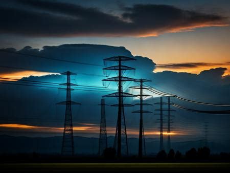 The Sun Is Setting Behind Power Lines And Telephone Poles Image