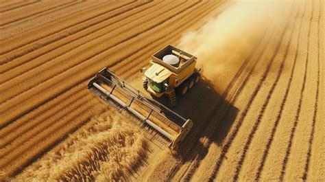 Colheitadeira Em Um Campo De Trigo Foto Premium