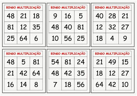 BINGO DE MULTIPLICAÇÃO PARA IMPRIMIR