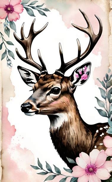 Deer And Flowers Illustration Free Stock Photo Public Domain Pictures