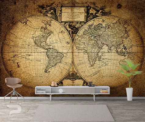 Vintage World Map WALL MURAL Old Map Wallpaper Nautical Map | Etsy