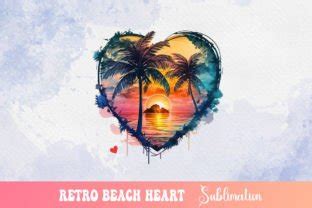 Retro Beach Heart Watercolor Clipart Graphic By Nutty Creations