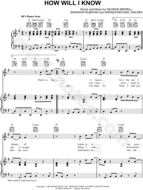 Whitney Houston How Will I Know Sheet Music In G Major Transposable