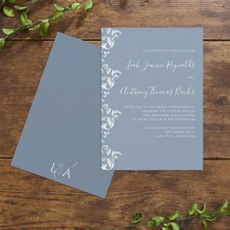 Elegant Modern Minimalist Dusty Blue Flourish Invitation Zazzle