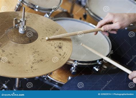 Hands Playing Drum Set Stock Photo Image Of Drumsticks 33902974