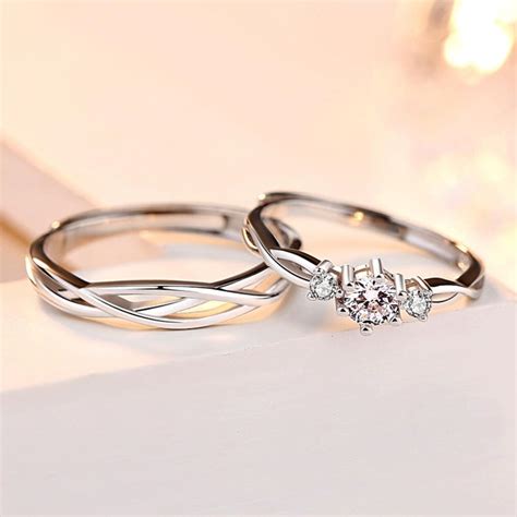 925 Sterling Silver Adjustable Promise Rings For Couples His Etsy