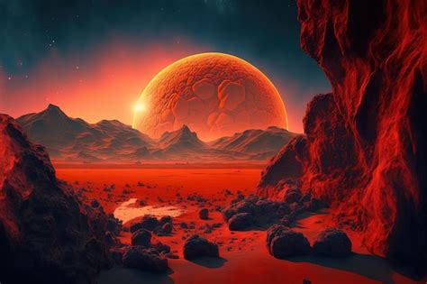 Impresionantes Vistas De Un Planeta Rojo Anaranjado En Un Cosmos Por