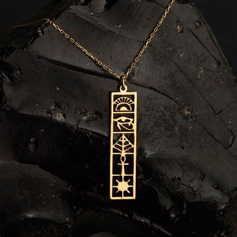 Collier Avec Pendentif Cartouche Gyptien Et Hieroglyphes En Acier