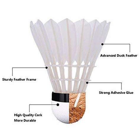 Feather Outdoor White Duck Feathers Great Durability Shuttlecocks