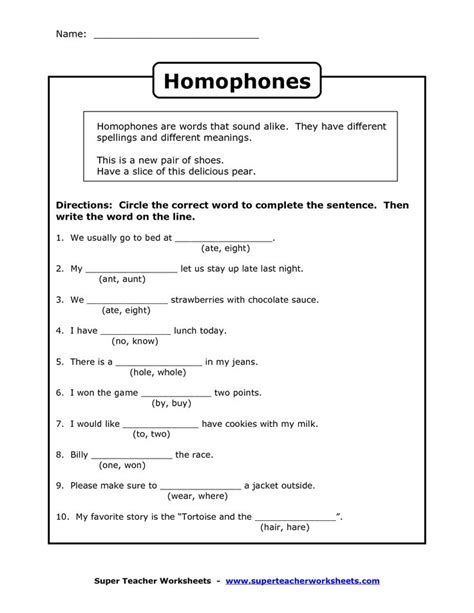 Homophones For Rd Grade Worksheets