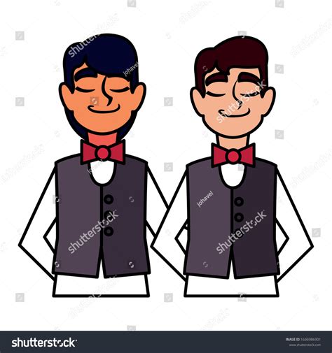 Men Waiters Uniform Different Poses Vector เวกเตอร์สต็อก ปลอดค่า