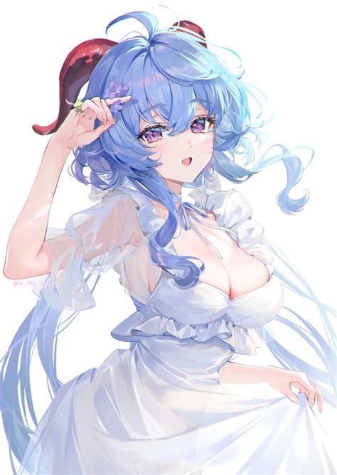 Wallpaper Genshin Impact Artwork Ganyu Genshin Impact Anime Girls Blue Hair Goat Girl