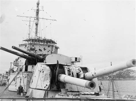 Hms Exeter 68 As Seen In 1939 After Receiving A Direct Hit To Her B Turret From The German