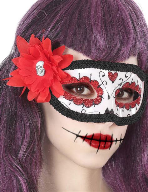 Loup Fleur Rouge Dia De Los Muertos Adulte Vegaooparty