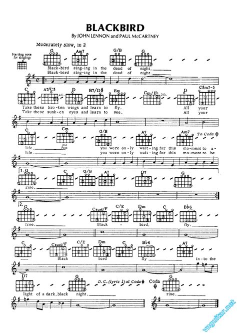 Sheet Notes And Chords Blackbird John Lennon And Paul Mccartney