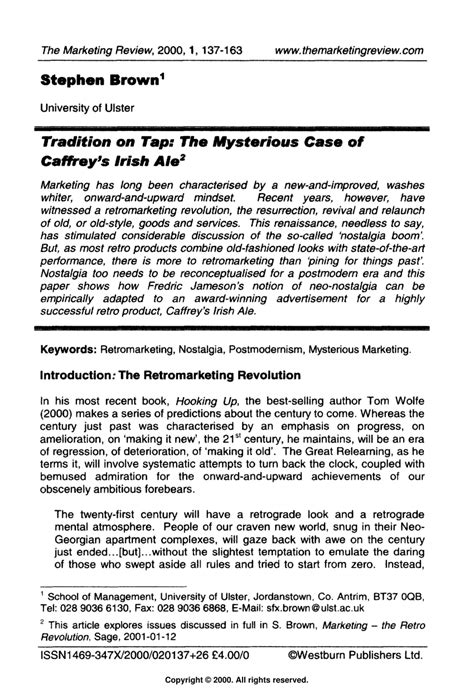 (PDF) Tradition on Tap: The Mysterious Case of Caffrey's Irish Ale