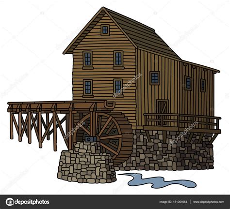 Old Wooden Watermill Stock Vector Image By V