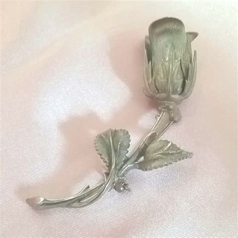 Vintage Silver Tone Rose Bud Brooch Pin Etsy