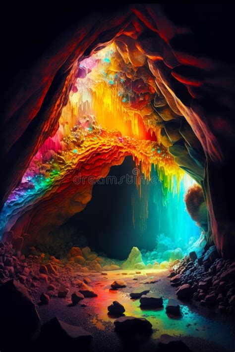 Brightly Colored Cave With Bright Light Coming Out Of The Cave Door