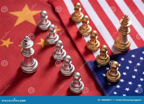 Chess Game Two Team Stand Confront Each Other On China And Usa