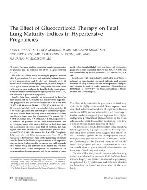 Pdf The Effect Of Glucocorticoid Therapy On Fetal Lung Maturity Indices In Hypertensive