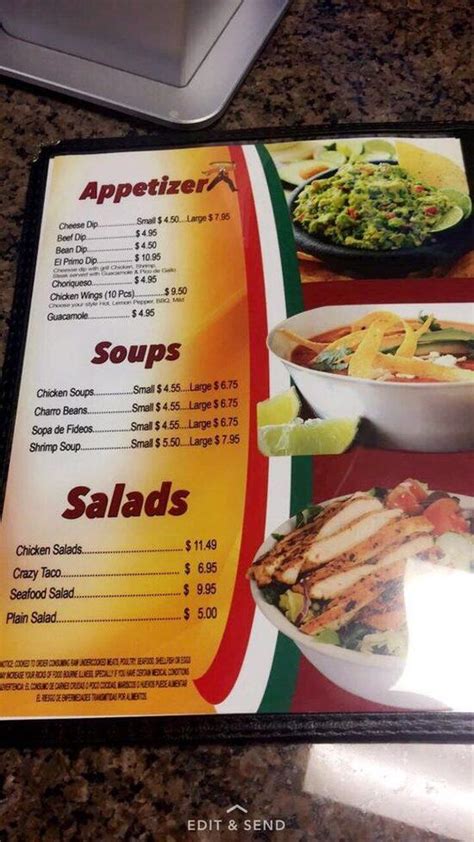 Menu at El Primo Mexican Restaurant, Lawrenceville