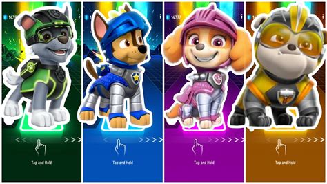 Paw Patrol The Mighty Movie Rocky Vs Chase Vs Skye Vs Rubble Tiles