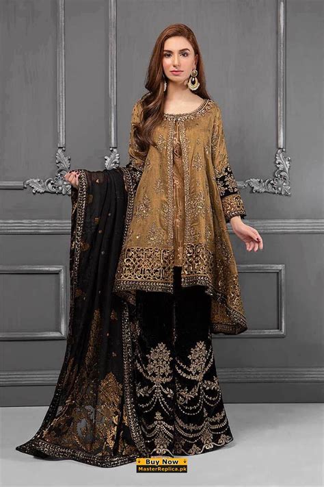 Maria B Oxidized Gold & Black Dress Replica - Master Replica Pakistan