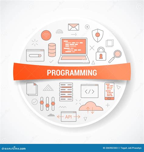 Programming Concept With Icon Concept With Round Or Circle Shape Stock