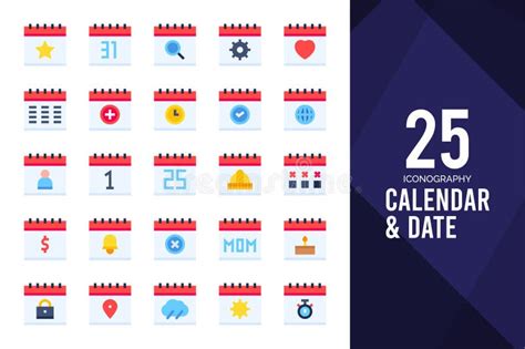 25 Calendar And Date Flat Icon Pack Vector Illustration Stock Vector