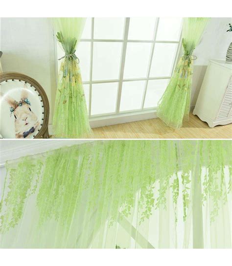 Offset Printing Sheer Curtain Yarn Tulle Window Screen Voile Panel Green