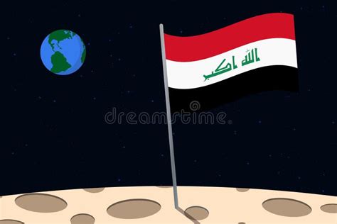 View Of Planet Earth From The Surface Of The Moon With The Iraq Flag