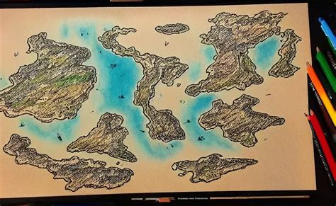 Futuristic Island Map Drawn With Crayons Detailed Stable Diffusion