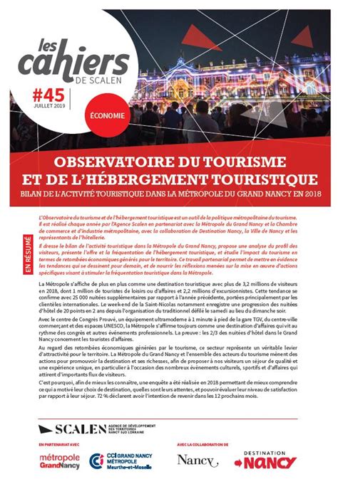 Les Cahiers De Scalen N Economie Observatoire Du Tourisme Et De L