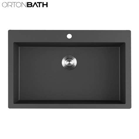 Ortonbath Top Mount Single Bowl Black Silvery Granite Composite Kitchen