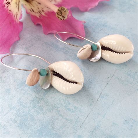 Cowrie Shell Earrings Sterling Silver Seashell Earrings Boho