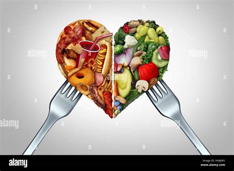 Unhealthy And Healthy Food Choice And Diet Decision Concept Or Nutrition Choices Dilemma Between