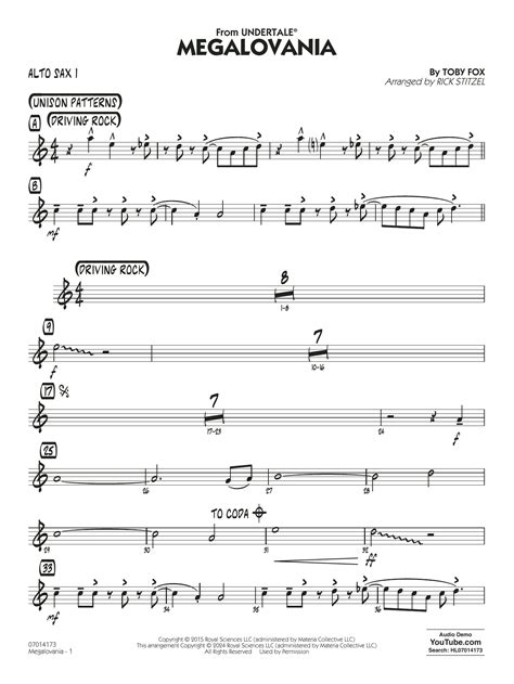 Megalovania Arr Rick Stitzel Alto Sax 1 Sheet Music Toby Fox