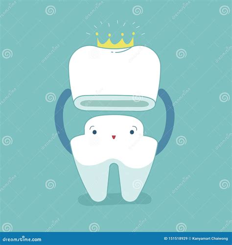 Dental Crown Tooth Put In Crown Dental Cartoon Concept Stock Vector