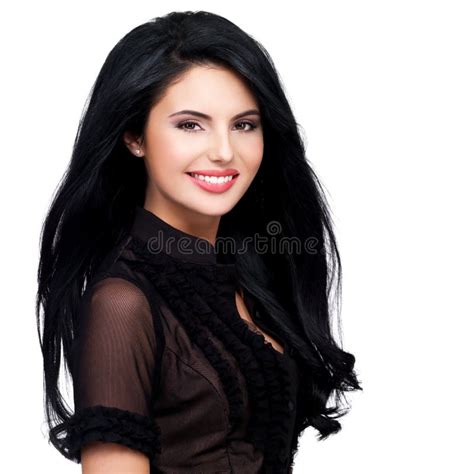 Portrait Of Young Smiling Woman With Long Brown Hair Stock Image