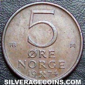 1975 Olav V Norwegian Bronze 5 Ore Silveragecoins