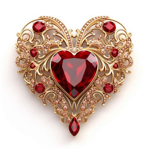 Premium Ai Image A Close Up Of A Heart Shaped Brooch With Red Stones