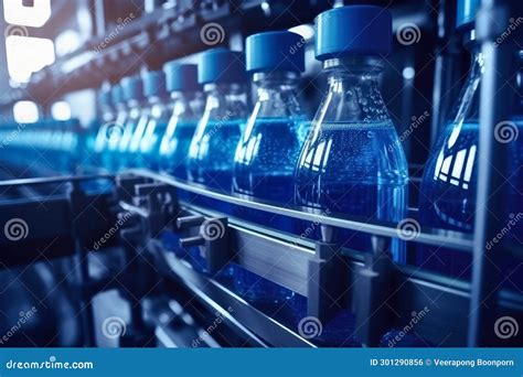 Conveyor For Bottling Milk Into Bottles At A Modern Dairy Plant Line