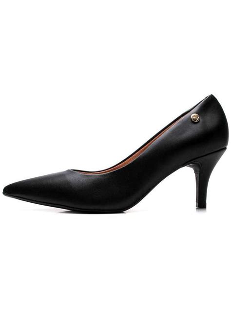 Scarpin Vizzano Salto Medio Bico Fino Feminino Preto Preto Cabana