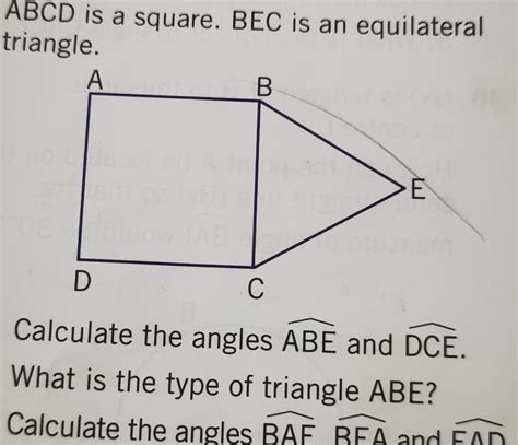 Solved Abcd Is A Square Bec Is An Equilateral Triangle Calculate The