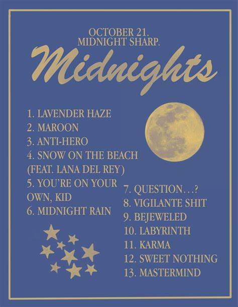 Midnights Tracklist Taylor Swift Poster Taylor Swift Posters