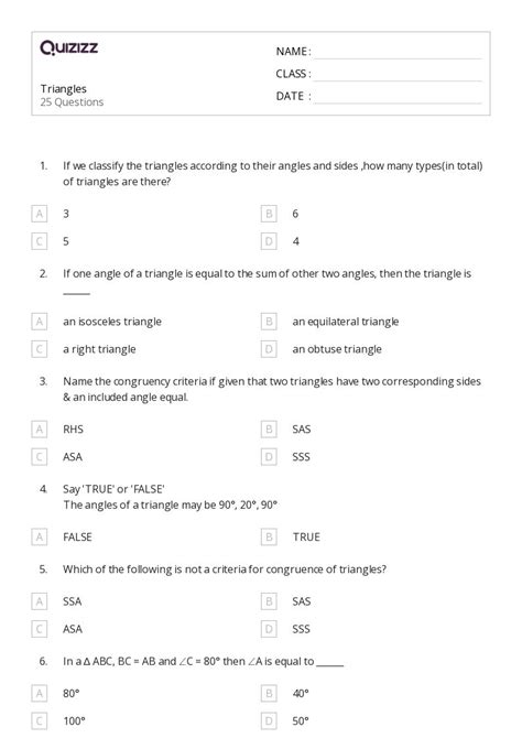 Congruency In Isosceles And Equilateral Triangles Worksheets For