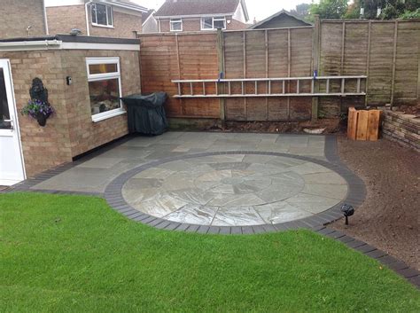 Grey Sandstone Patio Lawn Sleeper Flower Beds Paul Cass Landscapes